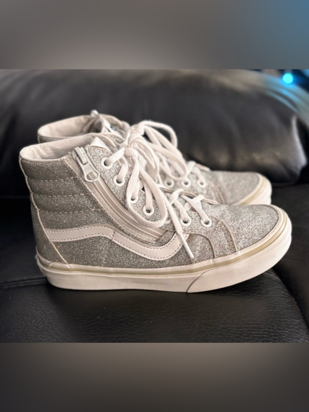 Girls Sk-8 High Glitter Vans Size 1Y